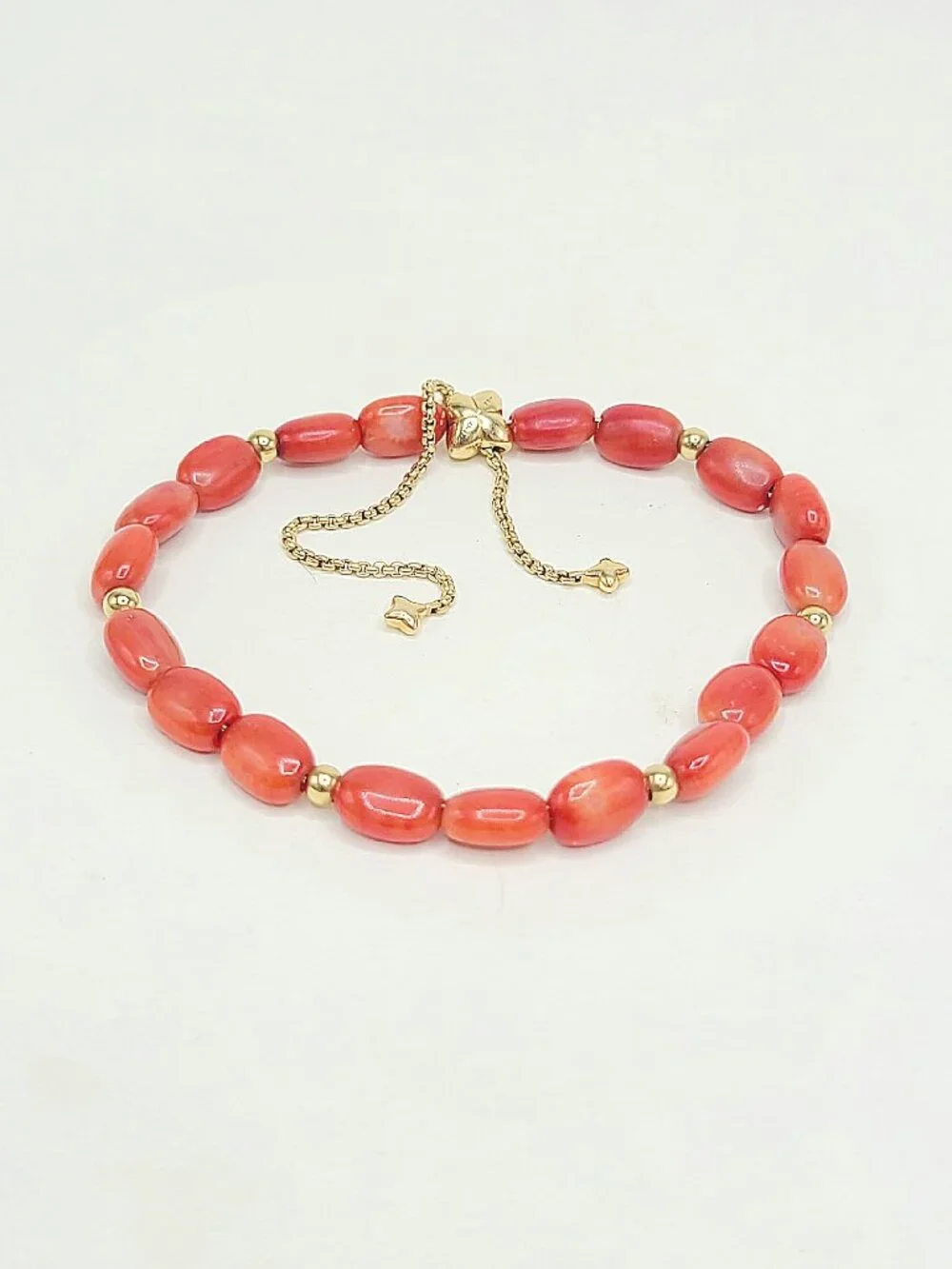 David Yurman Bijoux Pebble Bead Bracelet in Yellow Gold w/ Red Sea Bamboo Coral